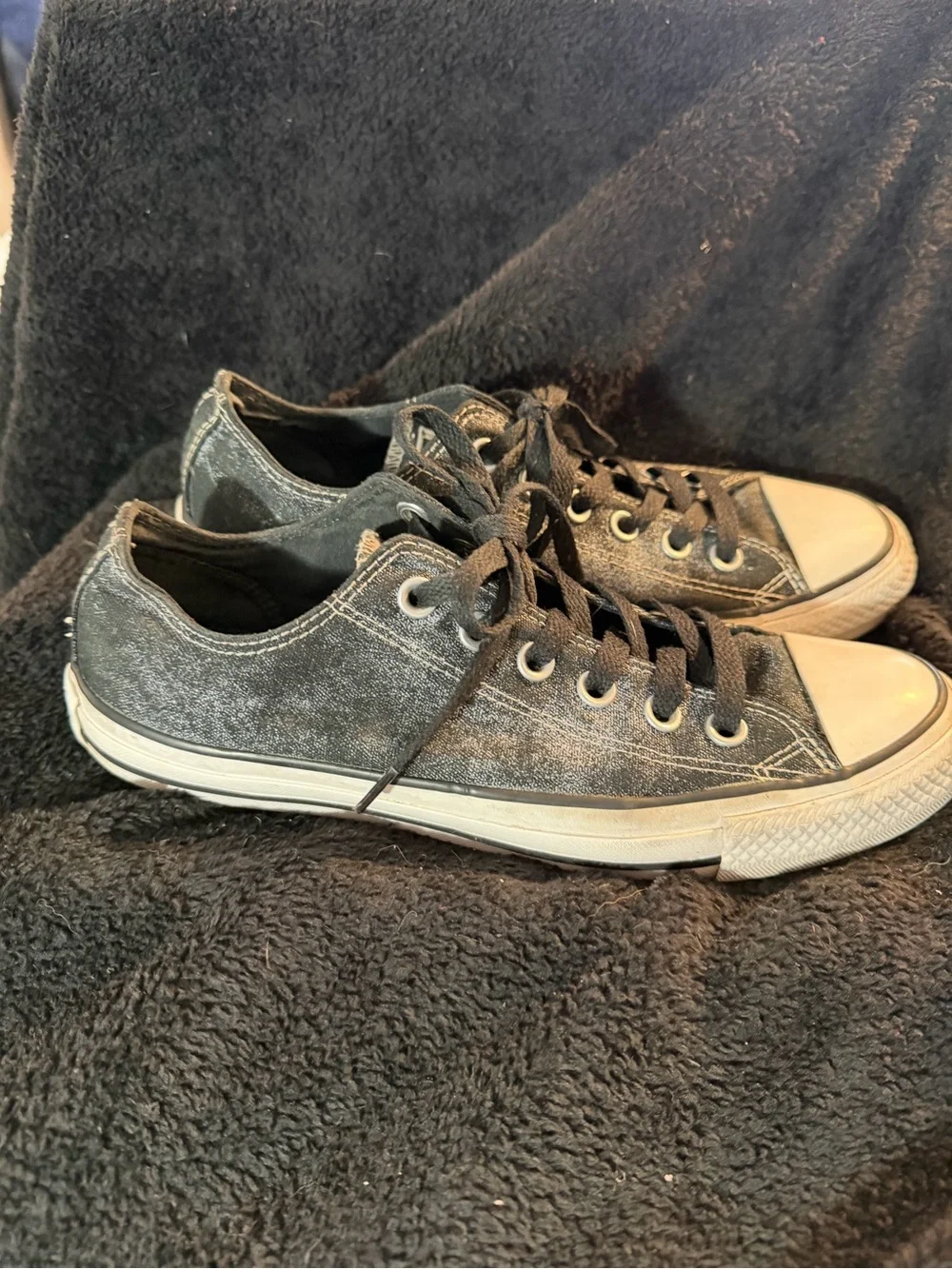 Converse Chuck Taylor All Star Low Top Washed Black Canvas Lace Up 545026F Sz 8